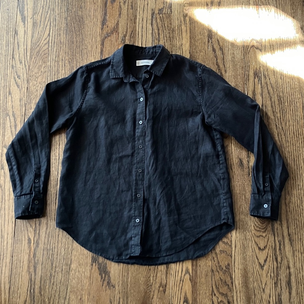 Everlane The Linen Relaxed Shirt, Black, size 2